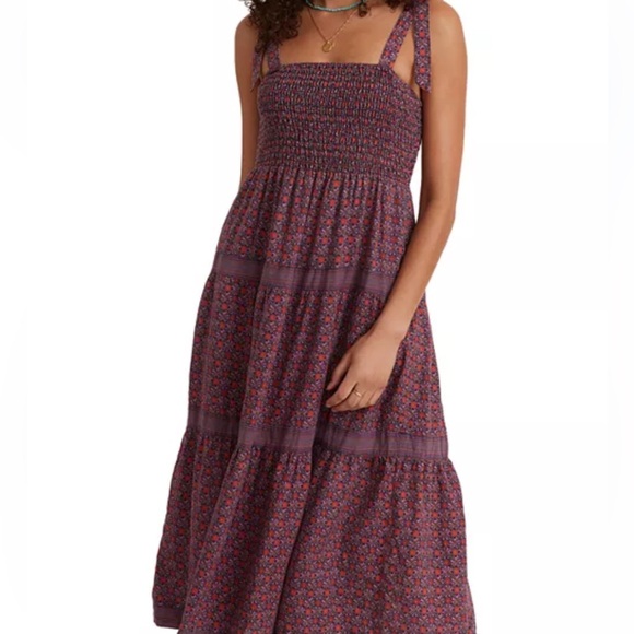 Marine layer women’s smoked maxi midi dress size medium navy red purple orange - Picture 2 of 10